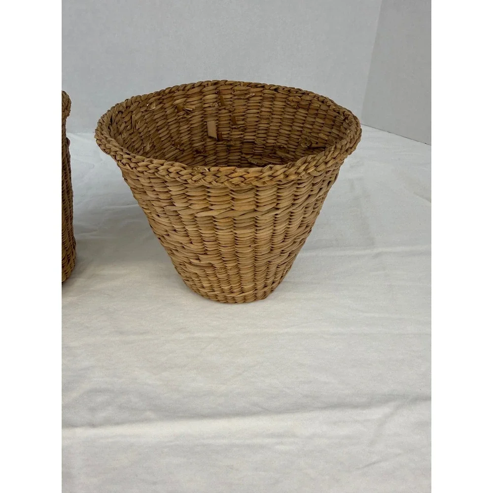 VTG Set of 2 Woven Wicker‎ Rattan Baskets Tapered Storage Planters Boho Decor